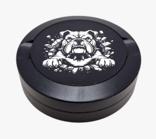 Gravierte Snusdose aus Aluminium mit Gravur - Bulldogge - schwarze Oberfläche