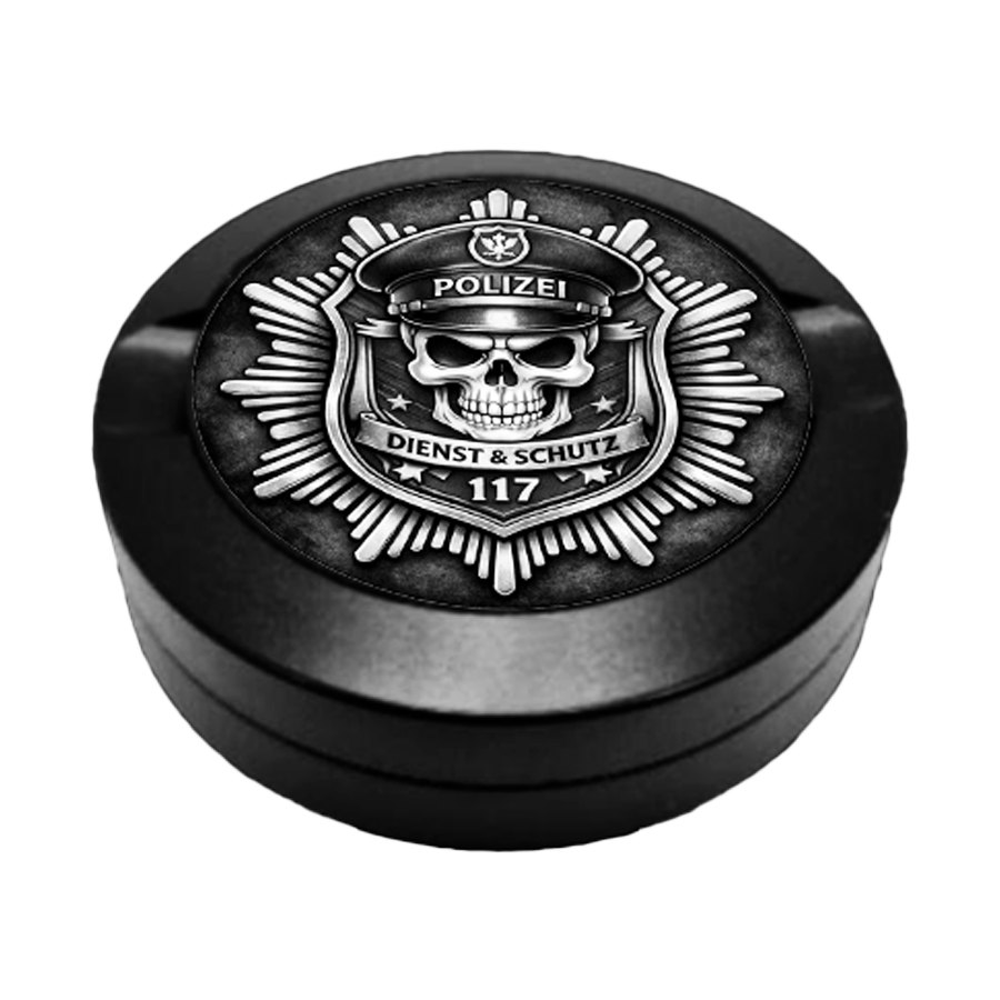 Gravierte Snusdose aus Aluminium mit Dead Duty Motiv, in Schwarz, personalisierte Lasergravur.