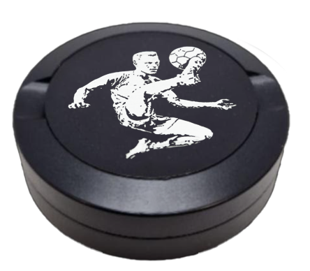 Gravierte Snusdose aus Aluminium mit Gravur - Fussballer - schwarze Oberfläche