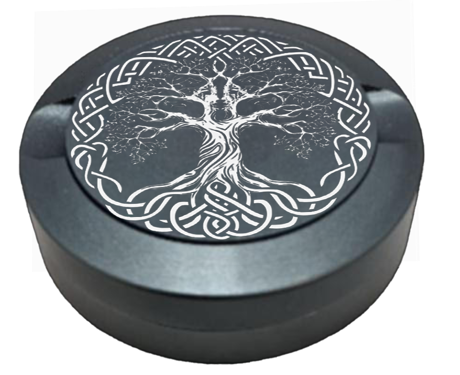Gravierte Snusdose aus Aluminium mit Motiv - Lebensbaum - graue Oberfläche