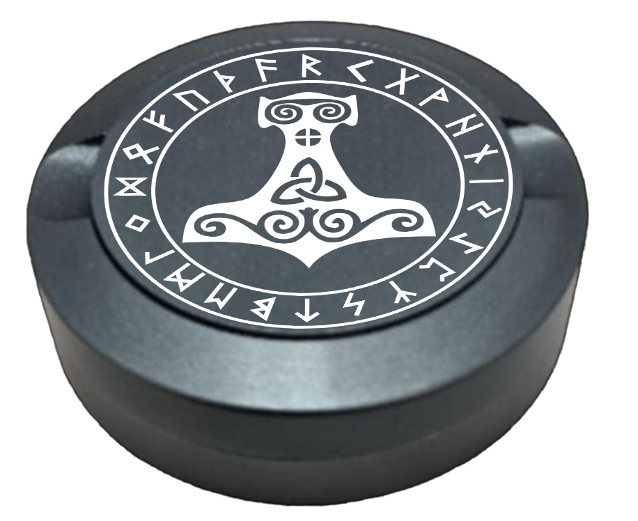 Gravierte Snusdose aus Aluminium mit Motiv- Mjölnir - Thors Hammer- graue Oberfläche