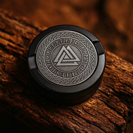 Gravierte Snusdose Aluminium "Valknut - (drei Welten Asgard, Midgard, Helheim)" 3-tlg.