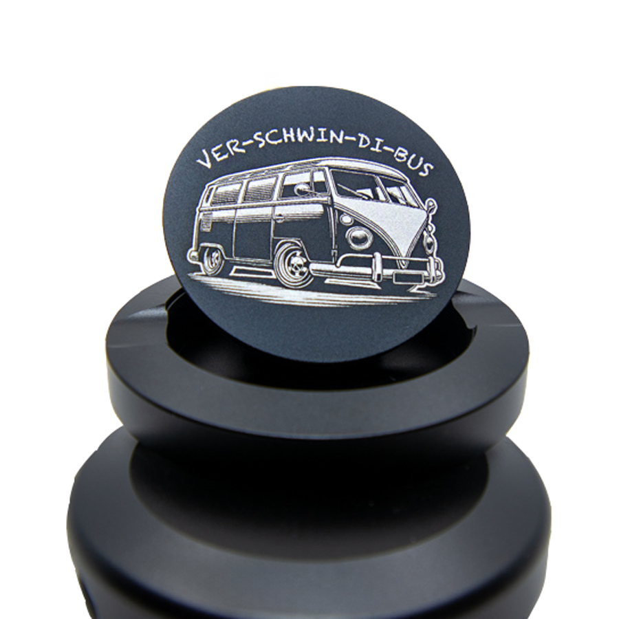 Gravierte Snusdose Aluminium  "Ver-schwin-di- Bus" 3-tlg.