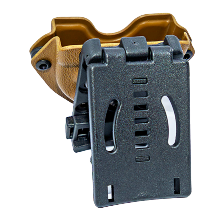 BGs Snus Holster in Braun, Rückansicht geöffnet, Innenraum sichtbar, praktische Aufbewahrung und leicht zugängliches Design.