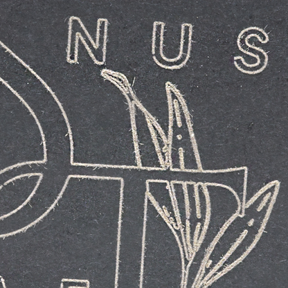 Nahaufname einer schwarzen Geschenkschachtel für Snusdosen, Logo auf der Oberfläche klar erkennbar, hochwertige Materialstruktur sichtbar.