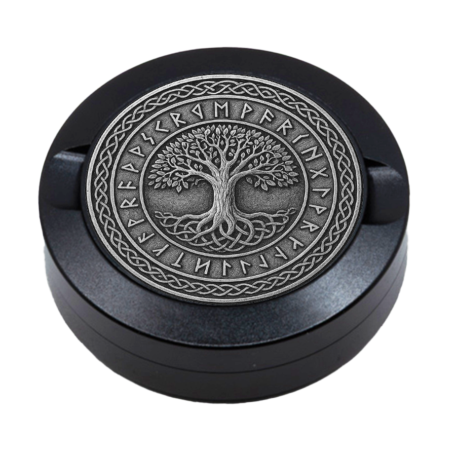 Gravierte Snusdose aus Aluminium mit Yggdrasil - Lebensbaum Motiv, personalisierbar, hochwertige Lasergravur