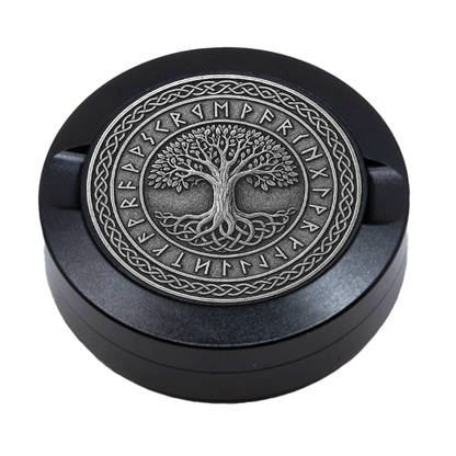 Gravierte Snusdose aus Aluminium mit Yggdrasil - Lebensbaum Motiv, personalisierbar, hochwertige Lasergravur
