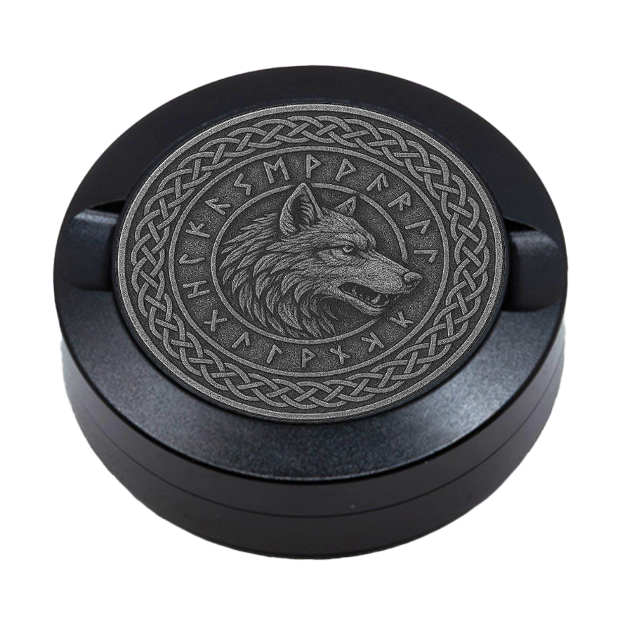 Gravierte Snusdose aus Aluminium mit Freki Motiv, personalisierbar, hochwertige Lasergravur