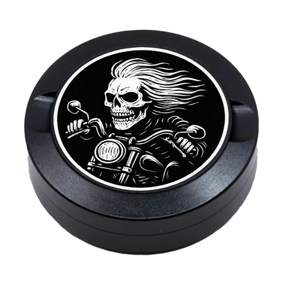 Gravierte Snusdose aus Aluminium mit Road Reaper Motiv, personalisierbar, hochwertige Lasergravur