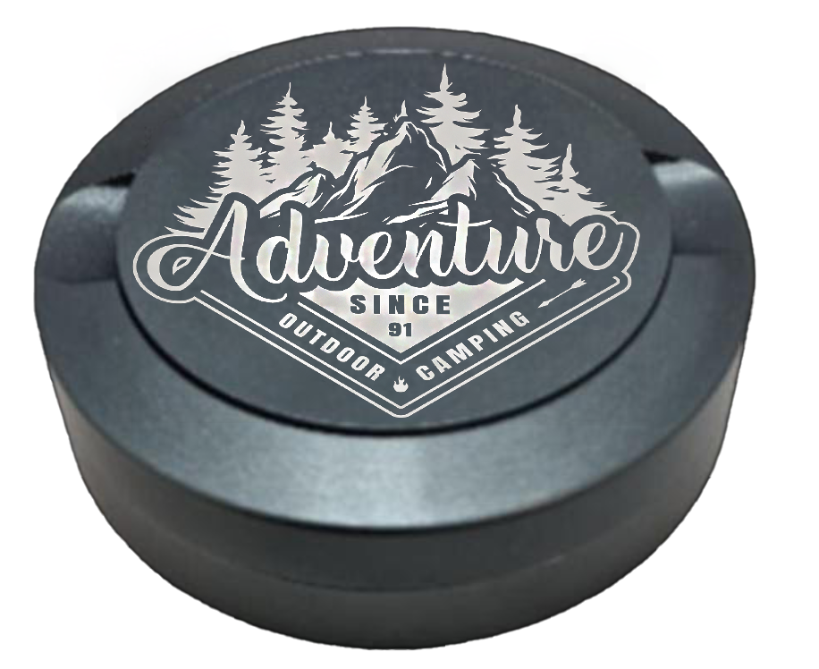 Gravierte Snusdose aus Aluminium mit Gravur - Adventure Since 91 - graue  Oberfläche