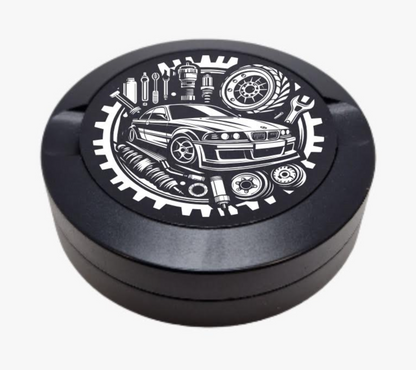 Gravierte Snusdose aus Aluminium mit Gravur - Auto Tuning - schwarze Oberfläche