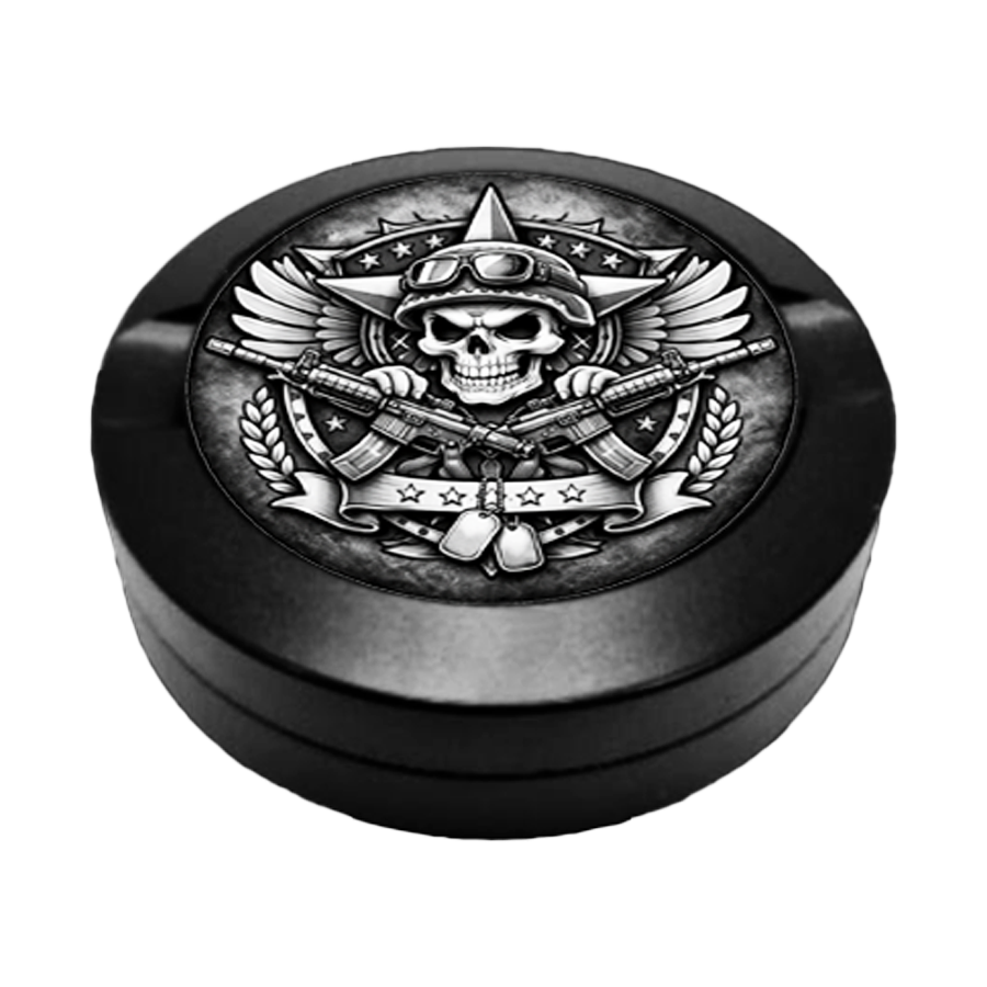 Gravierte Snusdose aus Aluminium mit "Frontline5" Motiv, Schwarz, Lasergravur