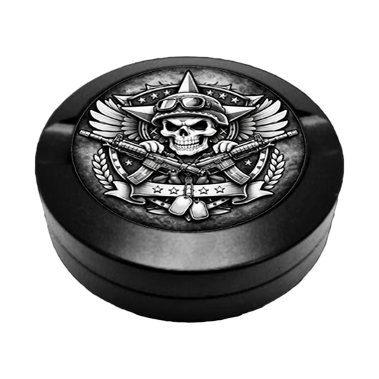Gravierte Snusdose aus Aluminium mit "Frontline5" Motiv, Schwarz, Lasergravur