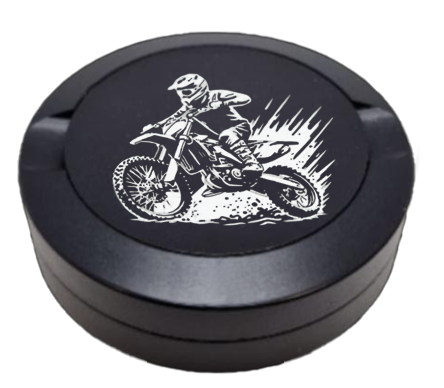 Gravierte Snusdose aus Aluminium mit Gravur - Motocross - schwarze Oberfläche