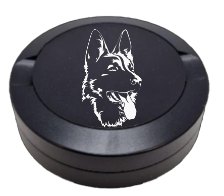 Gravierte Snusdose aus Aluminium mit Gravur - Schäferhund - schwarze Oberfläche