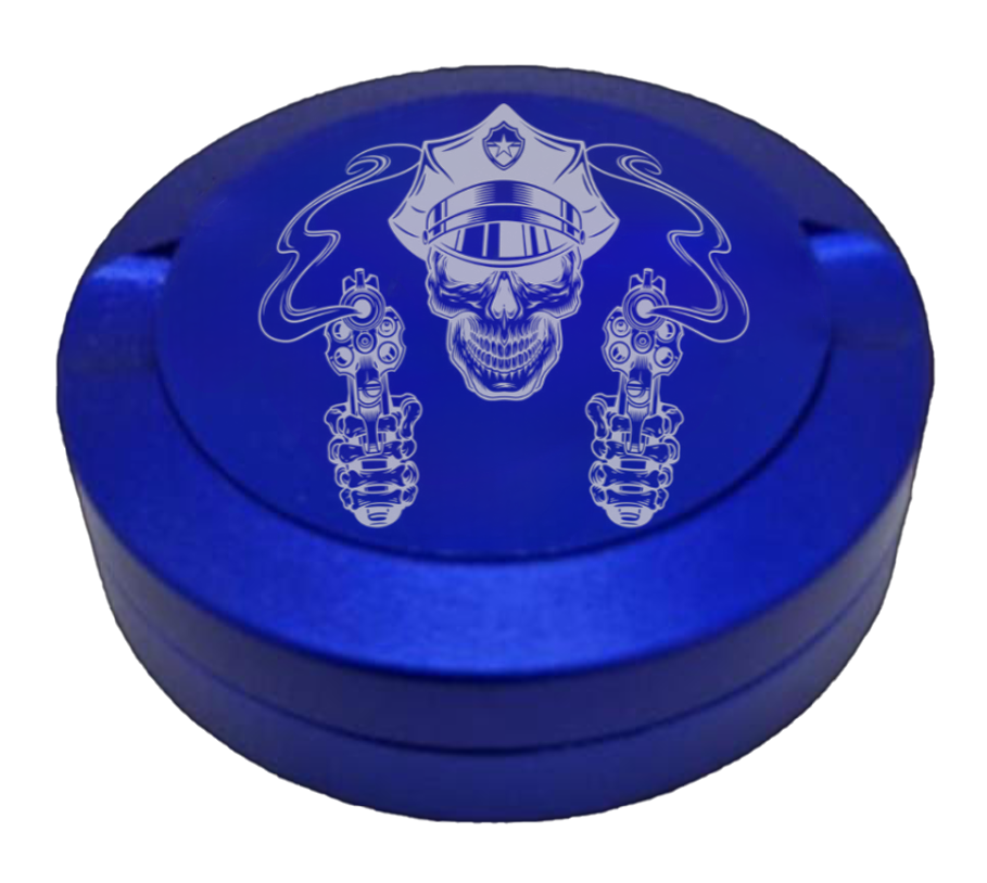 Gravierte Snusdose aus Aluminium mit Gravur - Polizei Skull - blaue Oberfläche