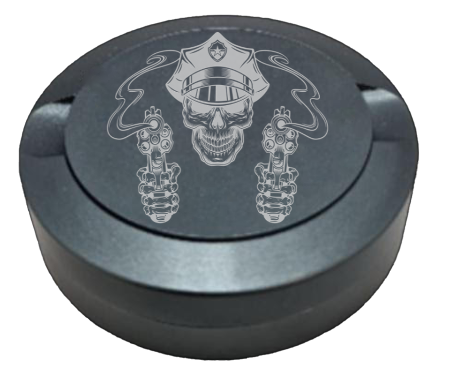 Gravierte Snusdose aus Aluminium mit Gravur - Polizei Skull - graue Oberfläche