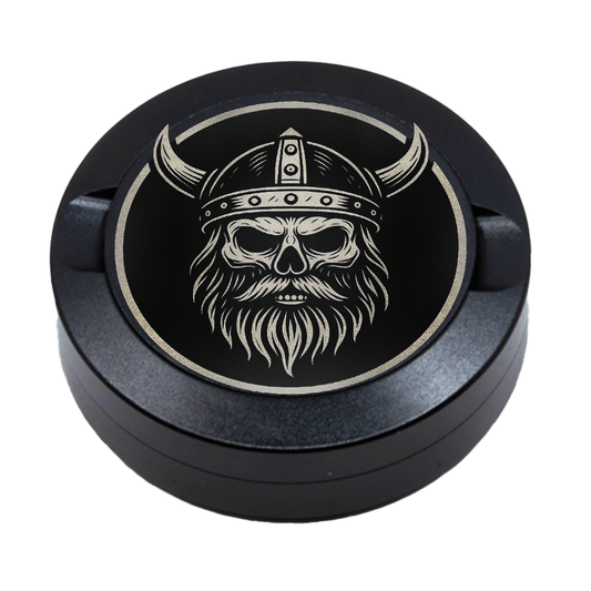Gravierte Snusdose aus Aluminium mit Valhalla Blend Motiv, Schwarz, Lasergravur