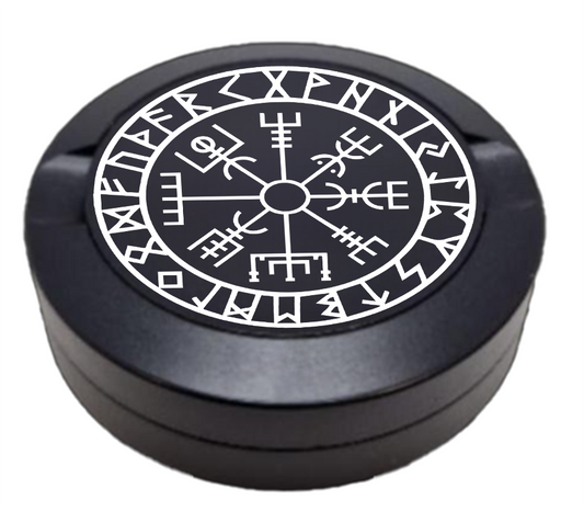 Gravierte Snusdose aus Aluminium mit Motiv - Wikingerkompass- schwarze Oberfläche