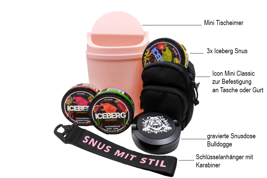 Iceberg-Snus-Bundle mit 3 Sorten & Zubehör - ideal für unterwegs. Frischer Geschmack, praktische Extras & volle Vielfalt in einem Set!