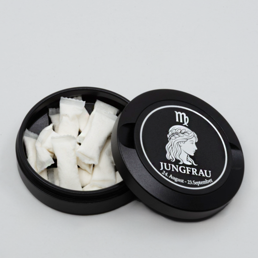 Gravierte Snusdose Aluminium "Sternzeichen Jungfrau" 3-tlg.