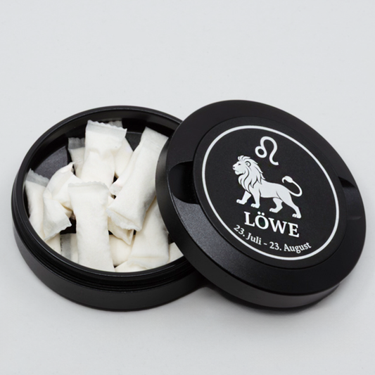 Gravierte Snusdose Aluminium "Sternzeichen Löwe" 3-tlg.