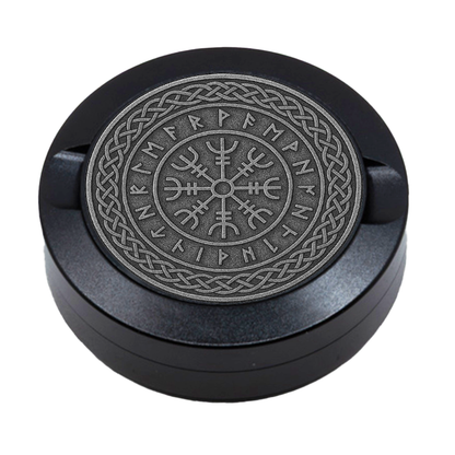 Personalisierte Snusdose mit Vegvisir Wikinger Kompass Monogramm Gravur aus Aluminium, minimalistisch, elegante Lasergravur mit Motiv