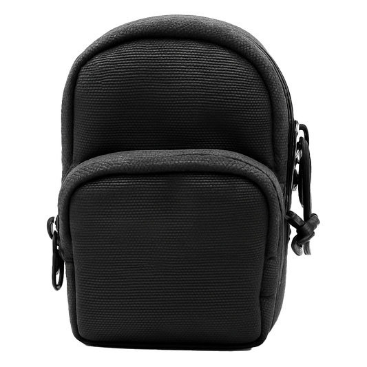 Snus Bag schwarzer Mini-Rucksack mit Platz für eine Snusdose, kompakte Tasche für unterwegs.