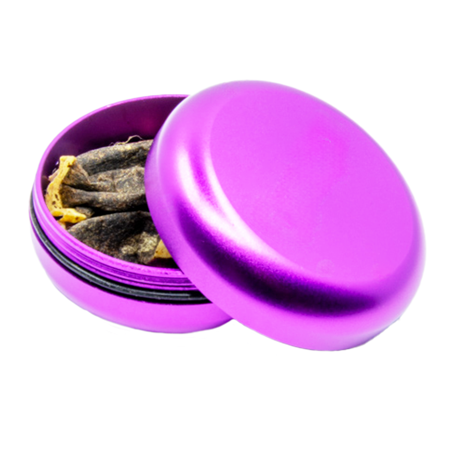 Snus Waste Mini, geöffnetes kleines Döschen ohne Bedruckung, in Violett, zeigt Innenraum, praktisch für Aufbewahrung von gebrauchtem Snus.