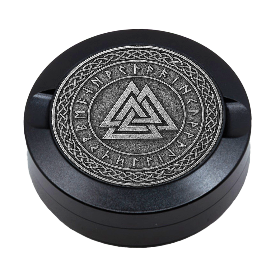 Snusdose graviert mit Valknut Motiv aus Aluminium, personalisierte Lasergravur, robuste Aufbewahrungsdose für Snus.