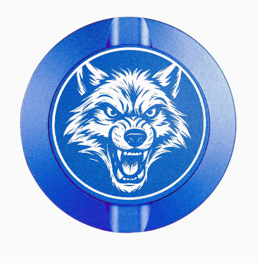 Dreiteilige Snusdose in Blau mit detailliertem Böser Wolf-Motiv auf dem Deckel - stilvolles, kompaktes Design zur Aufbewahrung von Snus.