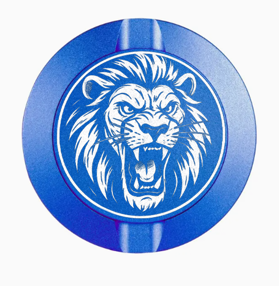 Dreiteilige Snusdose in Blau mit detailliertem Löwen-Motiv auf dem Deckel - stilvolles, kompaktes Design zur Aufbewahrung von Snus.