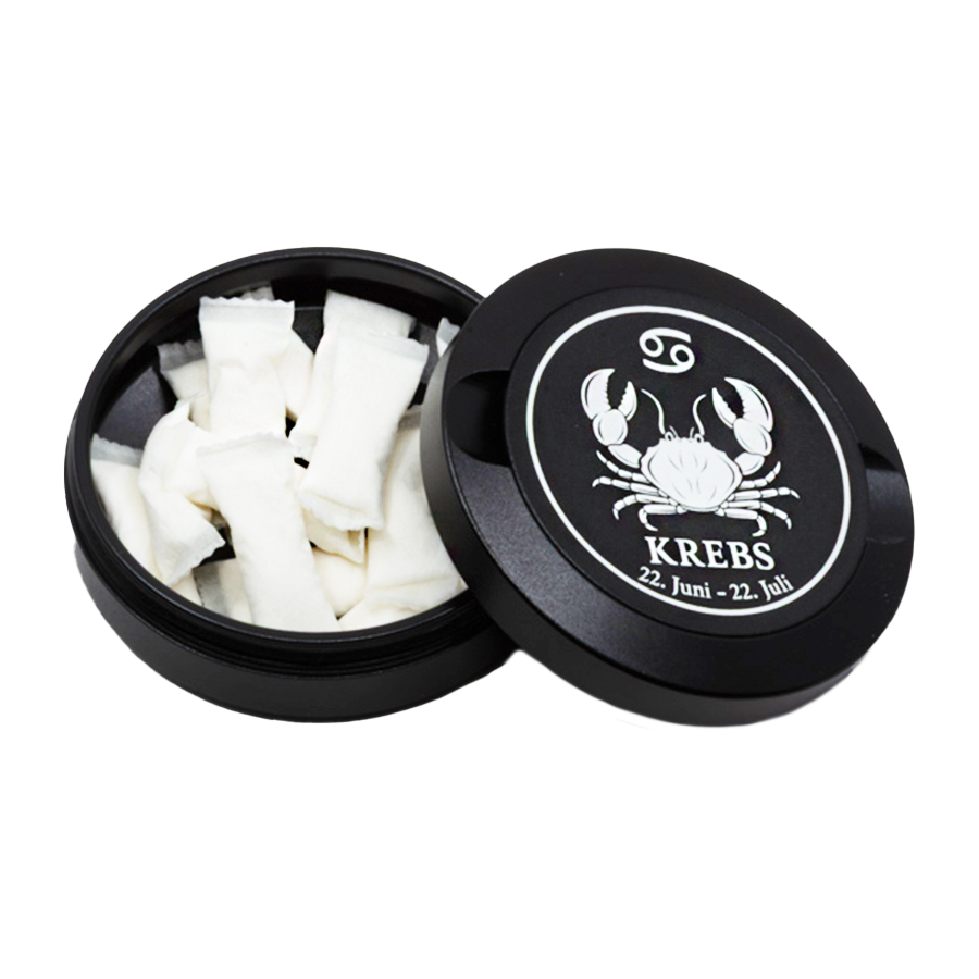 Gravierte Snusdose mit Motiv « Sternzeichen Krebs « in stilvoller Präsentation, elegantes Metall-Design, personalisierbares Accessoire für Snus-Liebhaber